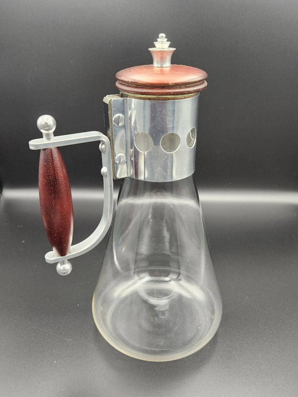 VINTAGE MCM Pyrex Glass Coffee Carafe with LID – Teak & Porthole Stainless Steel